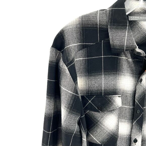 Icebreaker men’s merino wool black and white plaid flannel shirt - Picture 3 of 12